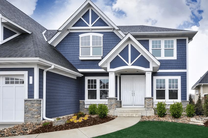 LP SmartSide beige siding on a two-story Twin Cities home